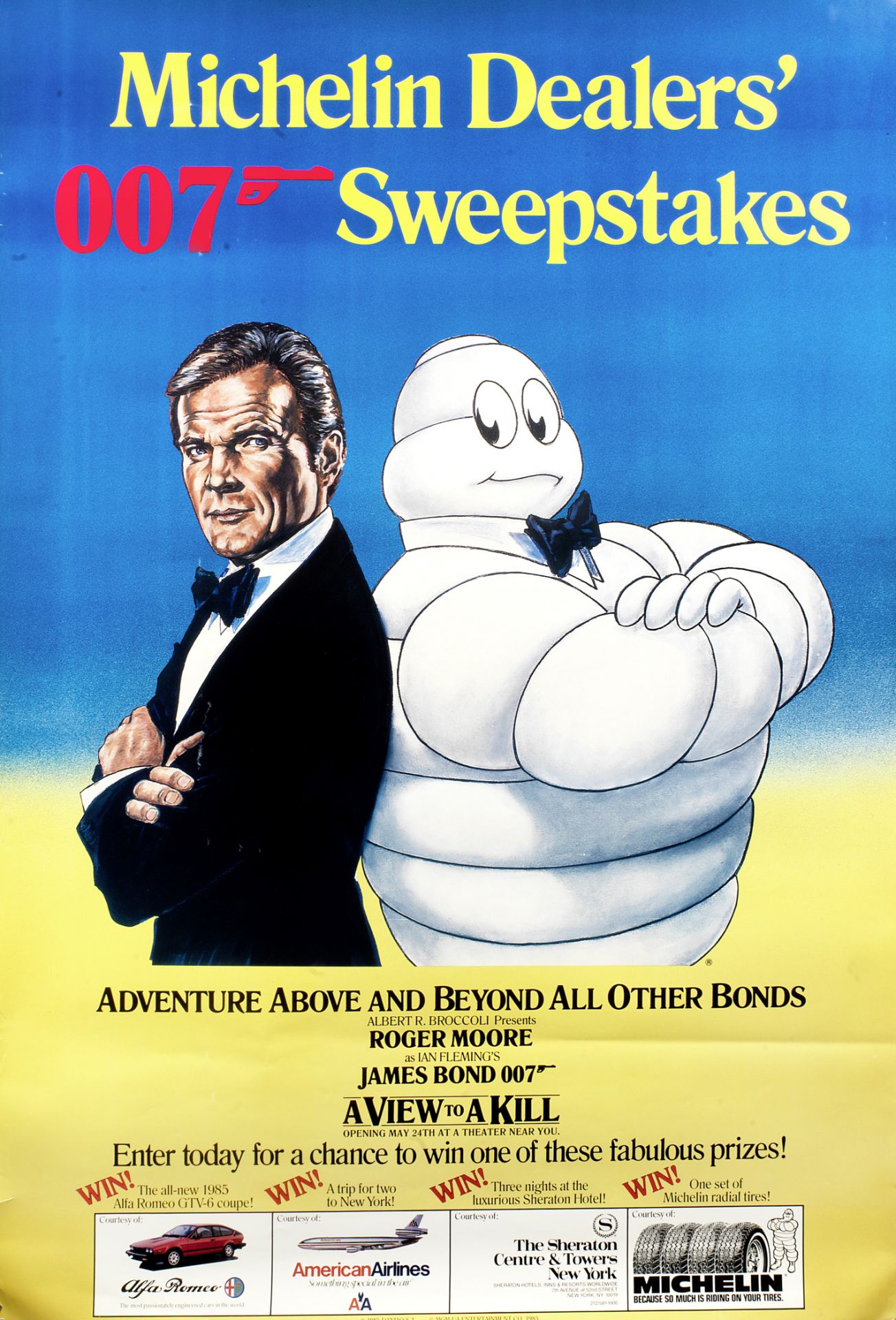 A James Bond 007 Michelin Dealer's Sweepstakes poster, 1985,