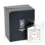 A boxed sterling silver cased Rolls-Royce desk clock, from the Rolls-Royce Collection, 1997,