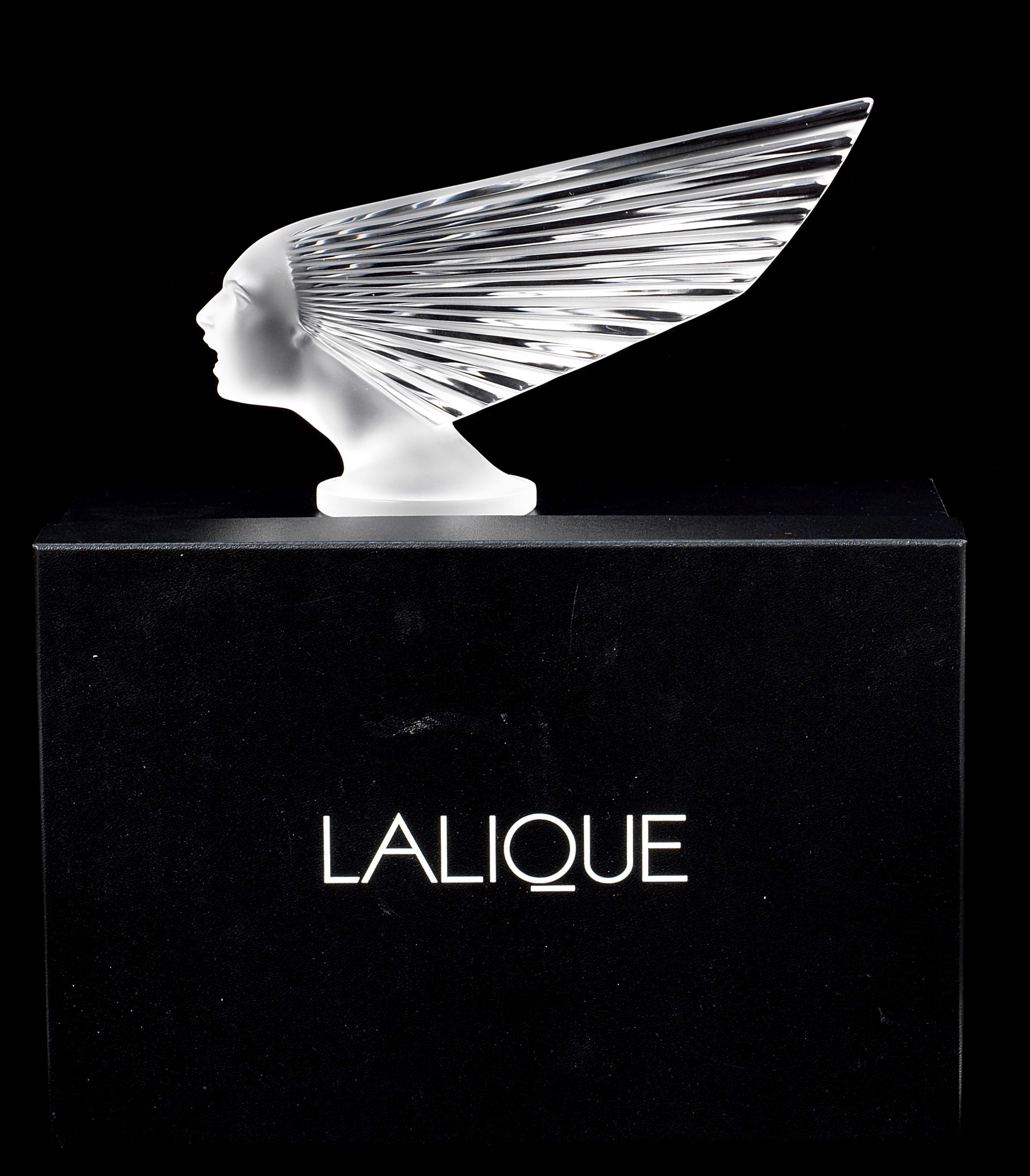 A boxed 'Victoire' glass mascot/paperweight by Crystal Lalique of Paris, post-War,