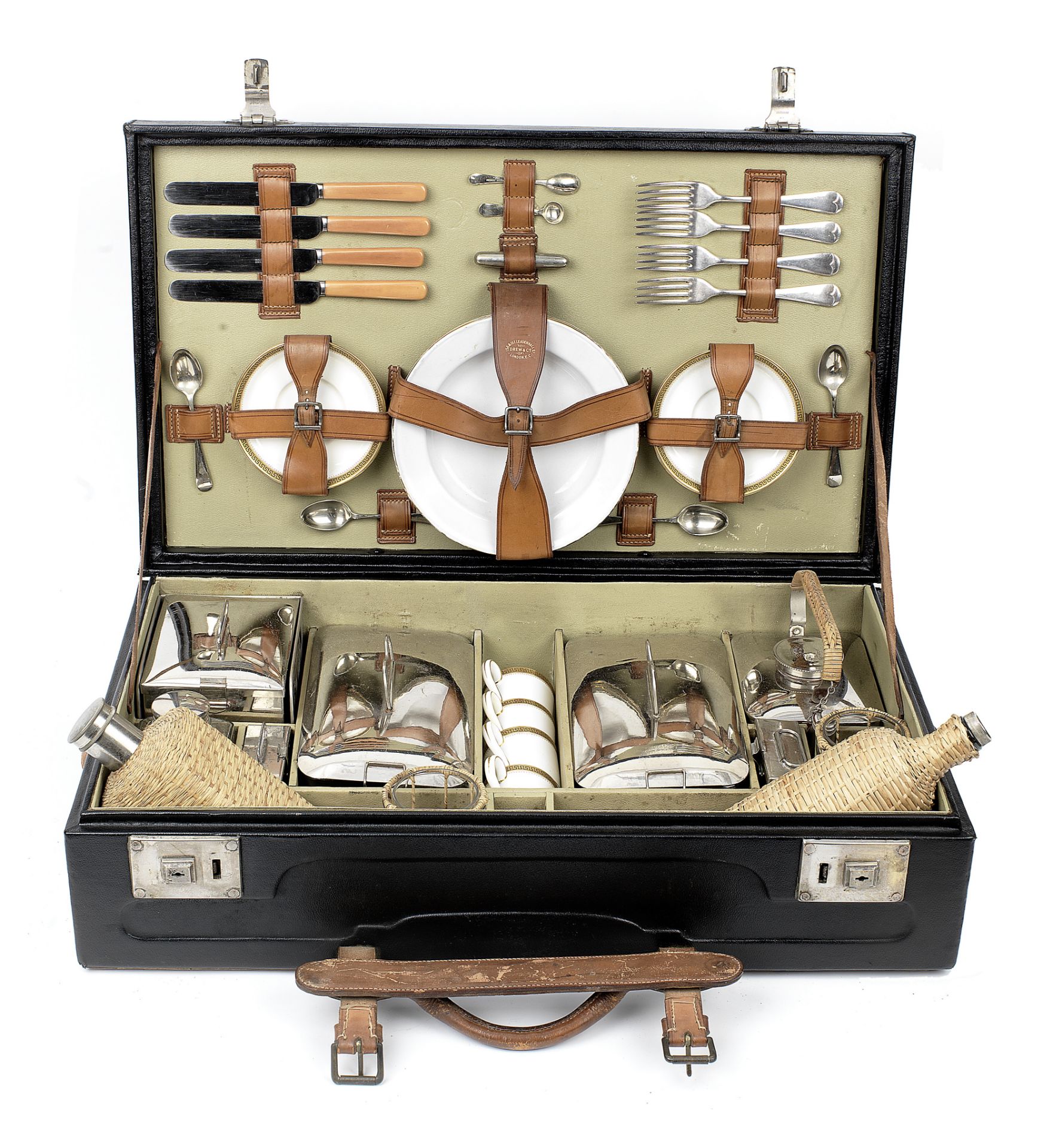 A vintage cased picnic set for four persons by Drew & Co, Leadenhall St,