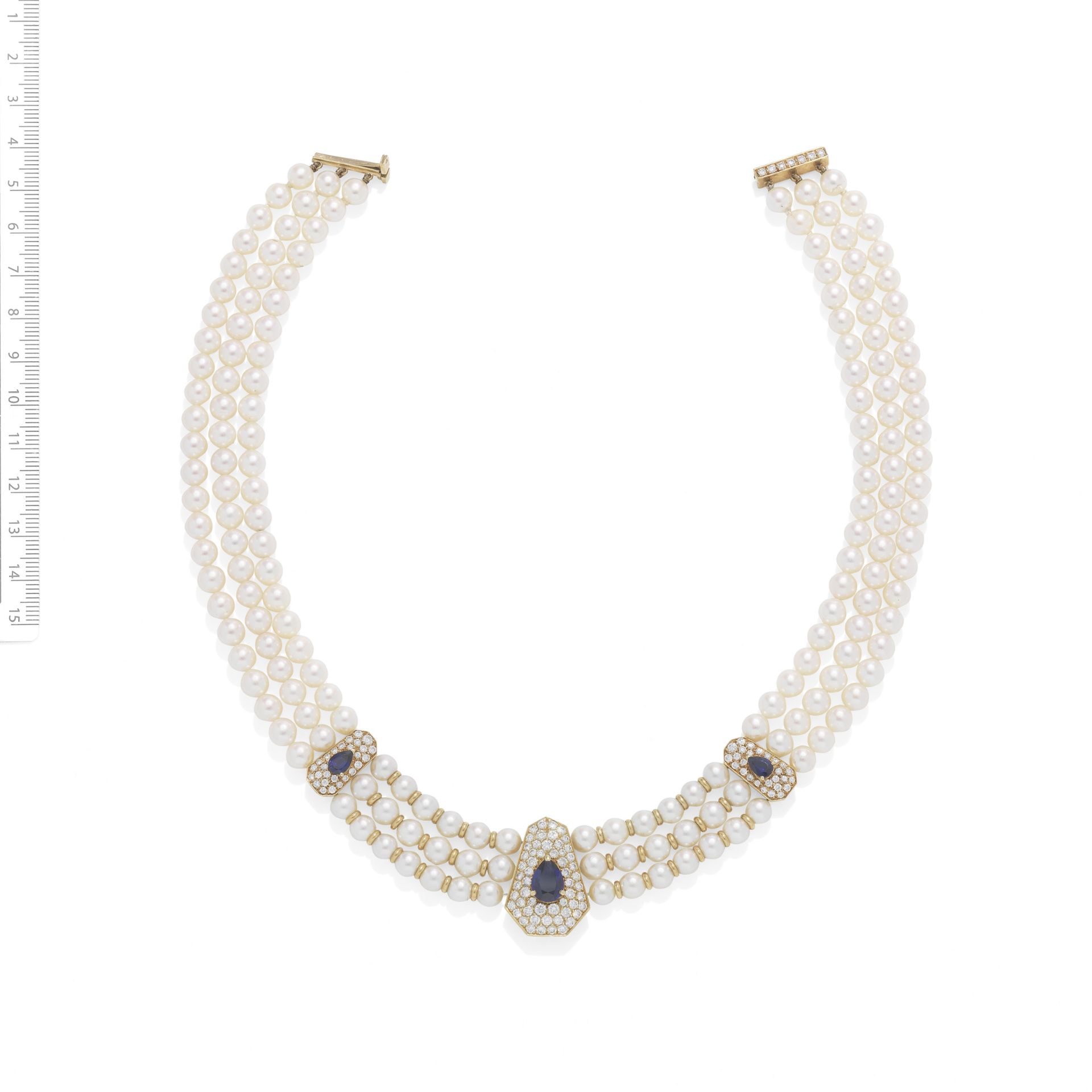 MAUBOUSSIN: CULTURED PEARL, SAPPHIRE AND DIAMOND COLLAR, CIRCA 1980