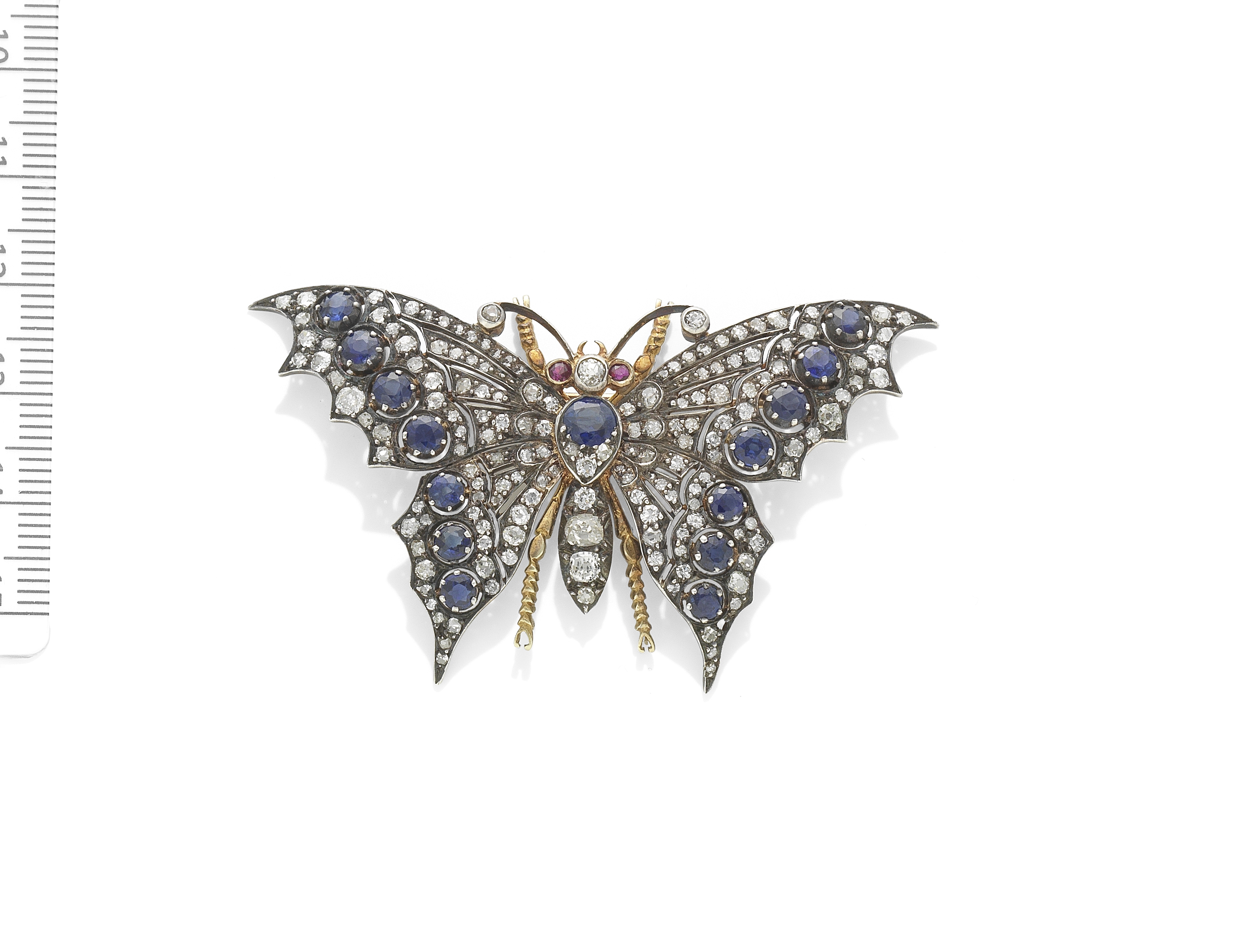 19TH CENTURY DIAMOND AND GEM-SET BUTTERFLY BROOCH