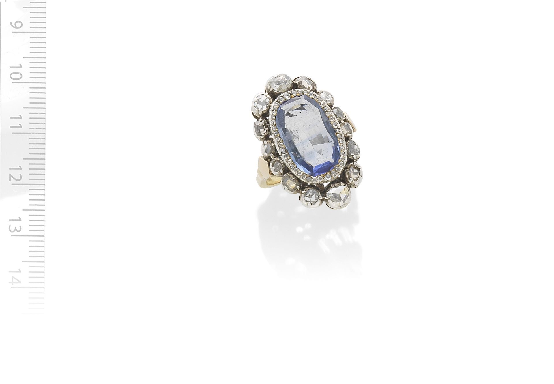 SAPPHIRE AND DIAMOND CLUSTER RING, 19TH CENTURY AND LATER