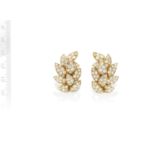 VAN CLEEF & ARPELS: DIAMOND-SET LEAF EARCLIPS, CIRCA 1965