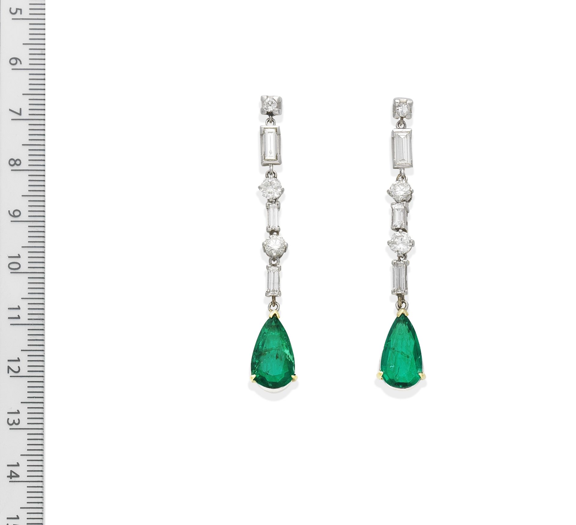 EMERALD AND DIAMOND PENDENT EARRINGS