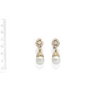 MAUBOUSSIN: CULTURED PEARL AND DIAMOND PENDENT EARRINGS