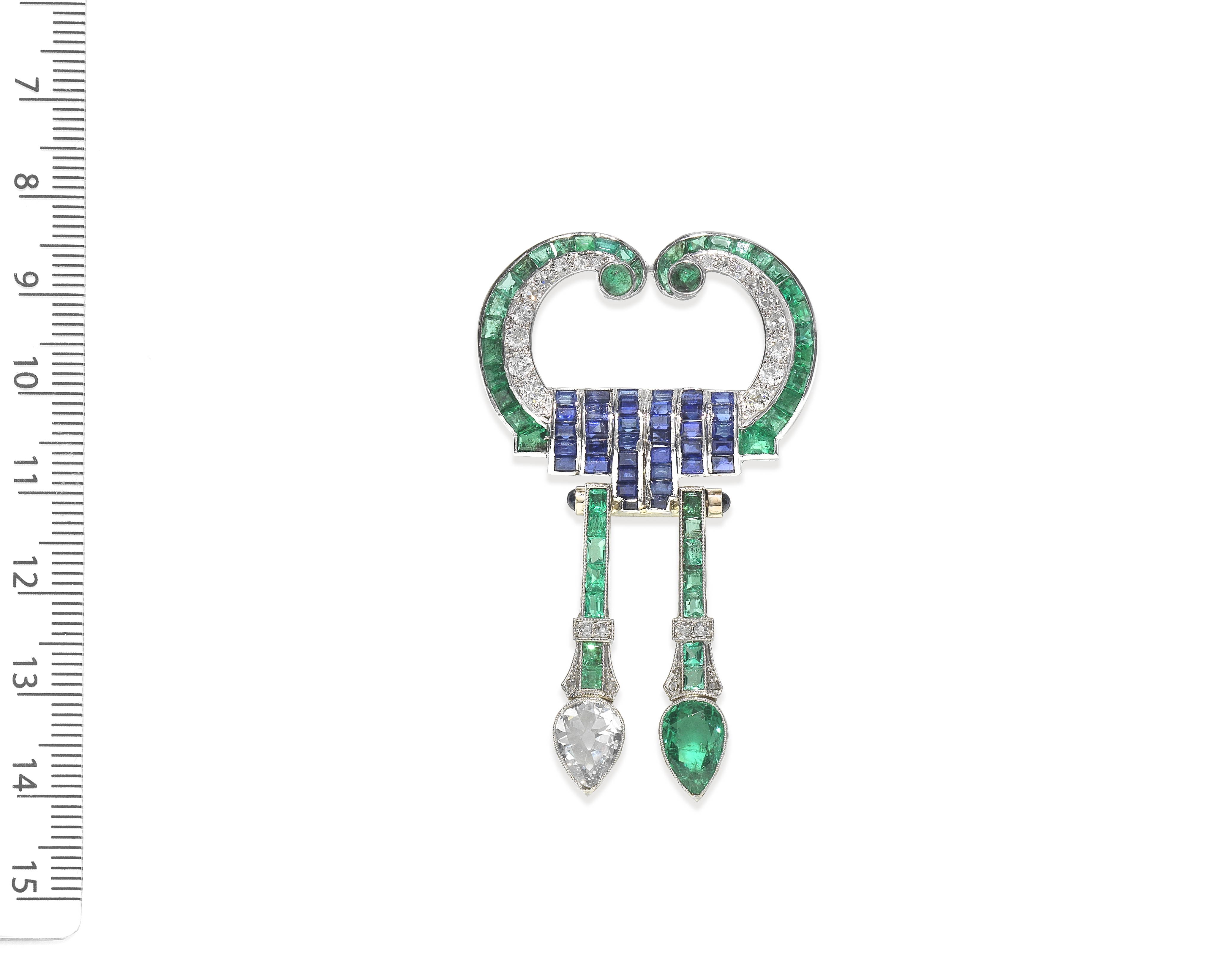 EMERALD, SAPPHIRE AND DIAMOND BROOCH, CIRCA 1925 AND LATER