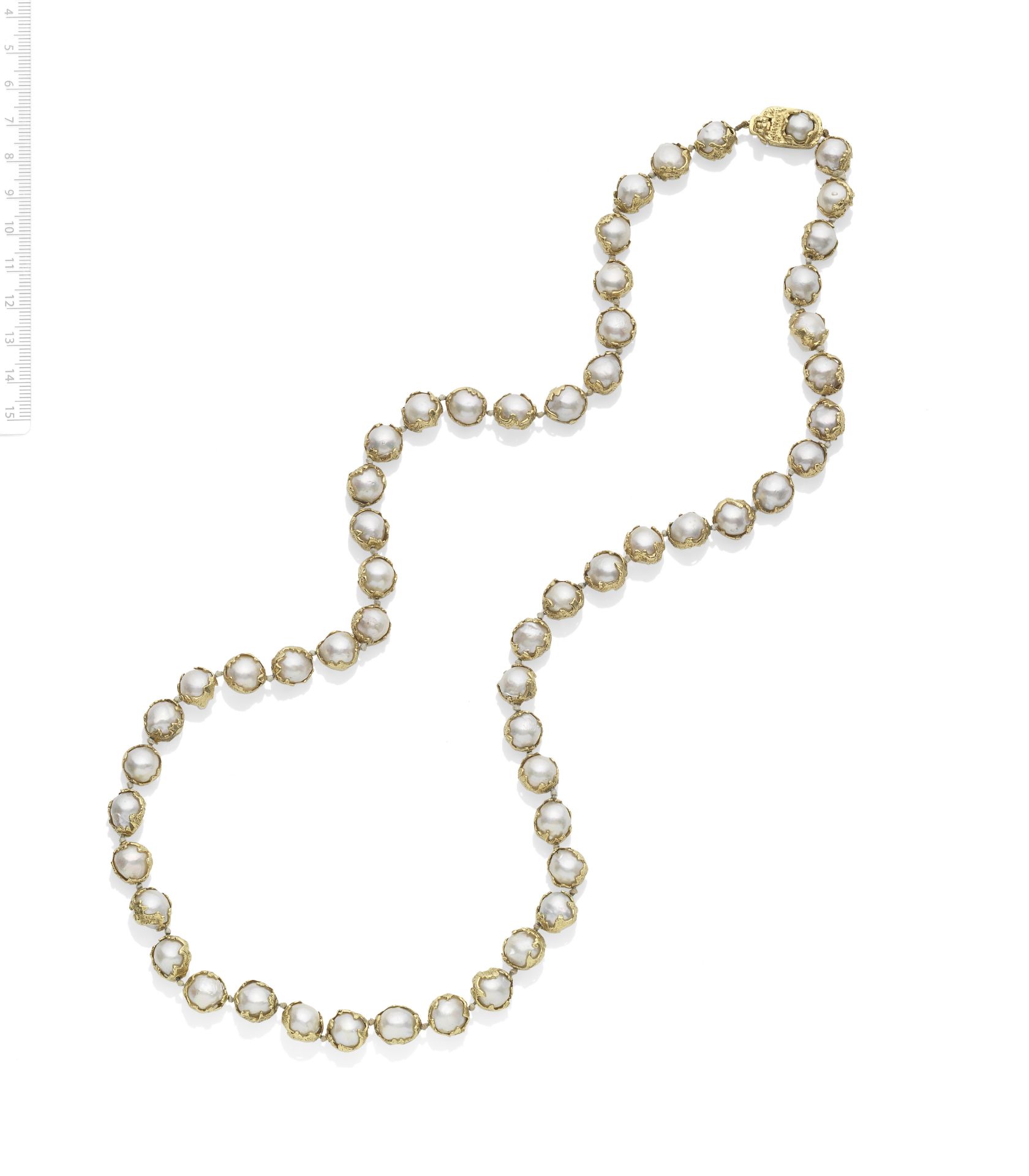 CHARLES DE TEMPLE: GOLD AND 'WRAPPED' CULTURED PEARL NECKLACE, 1982