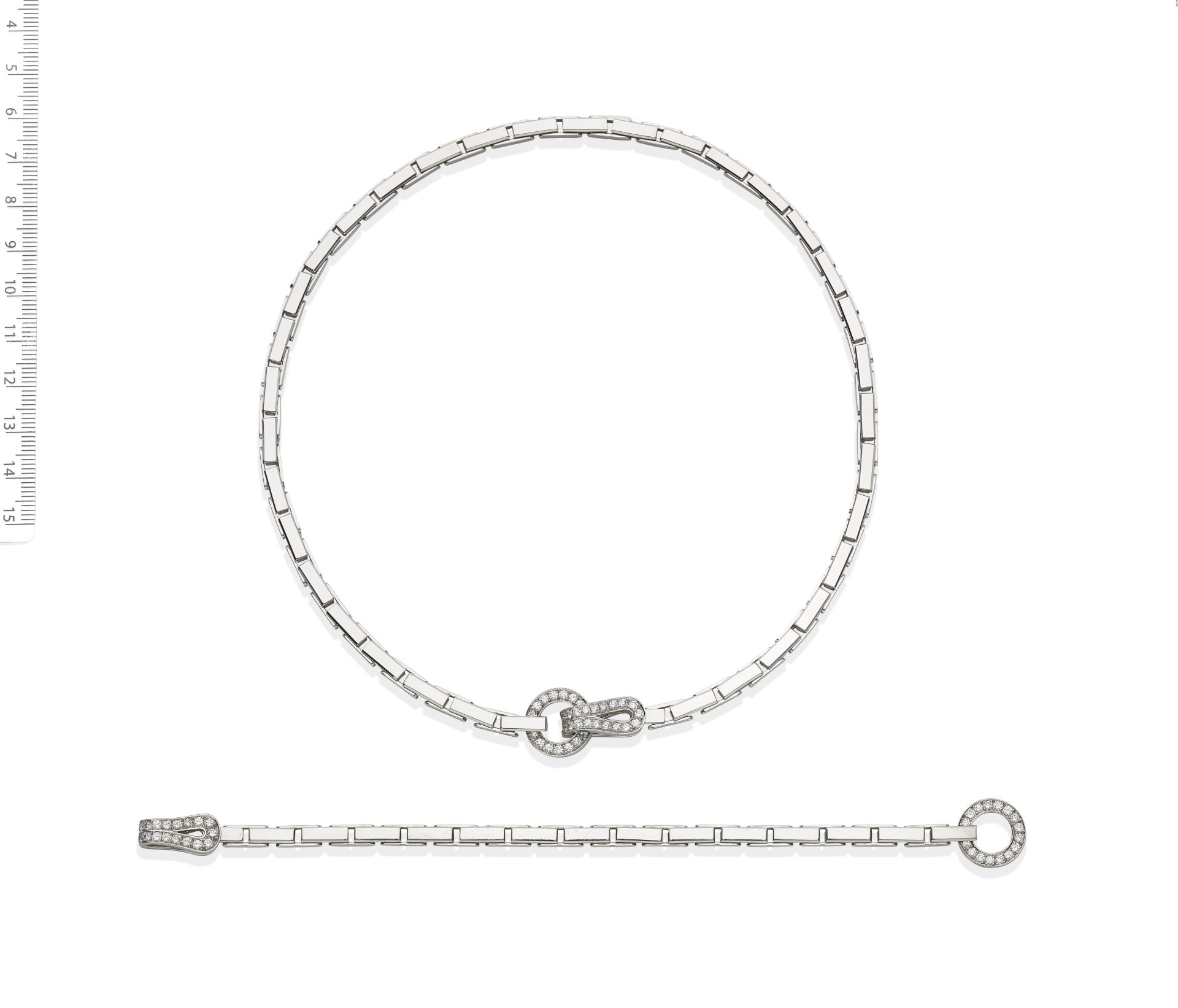 CARTIER: DIAMOND-SET 'AGRAFE' NECKLACE AND BRACELET SUITE (2)