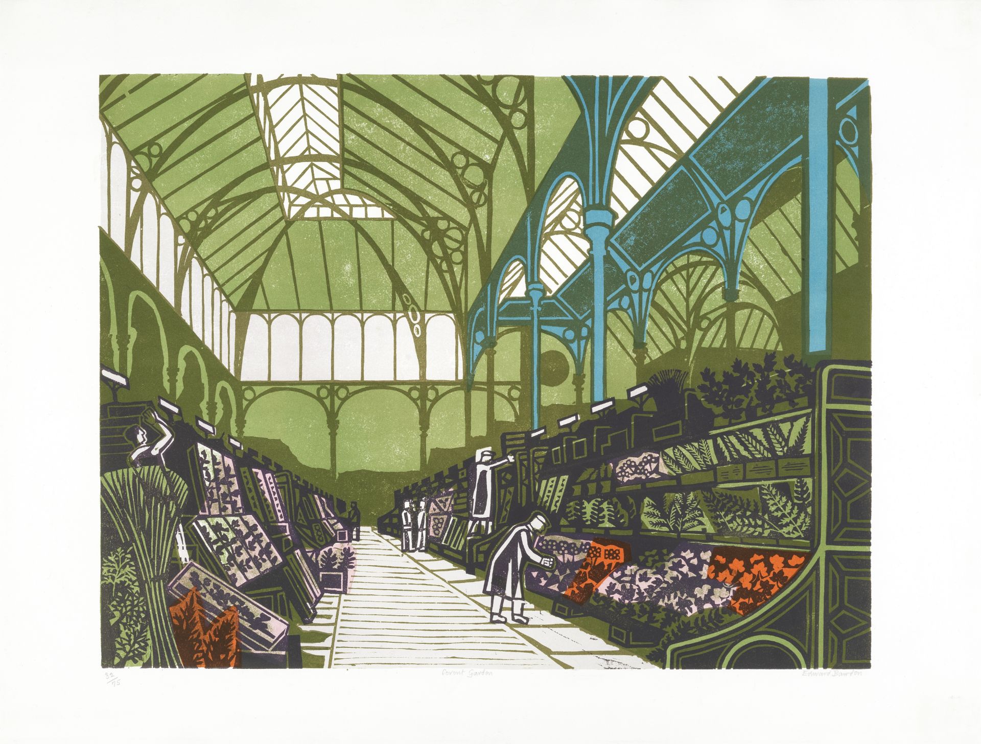 Edward Bawden R.A. (British, 1903-1989) Covent Garden Flower Market, from 'Six London Markets' Li...