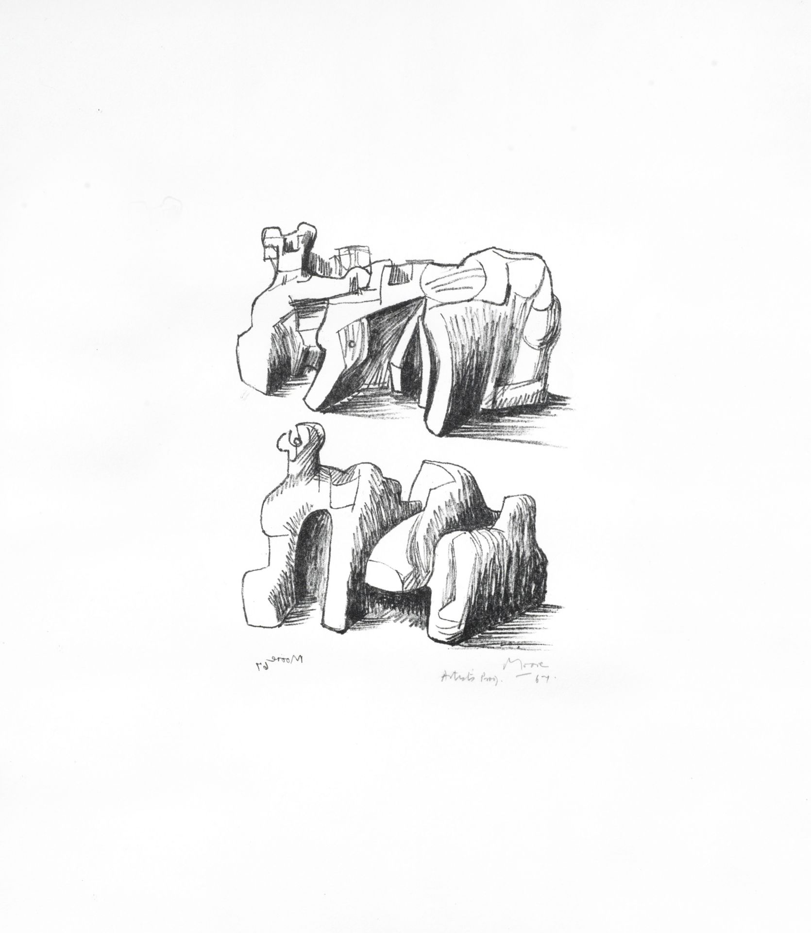 Henry Moore O.M., C.H. (British, 1898-1986) Two Rock Reclining Figures Lithograph printed in blac...