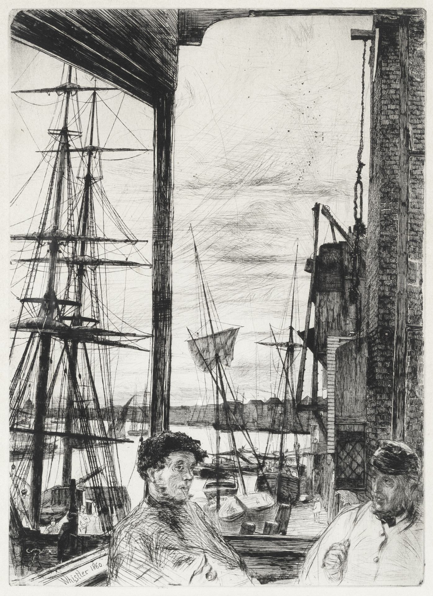 James Abbott McNeill Whistler (American, 1834-1903) Rotherhithe Etching and drypoint, 1860, on cr...