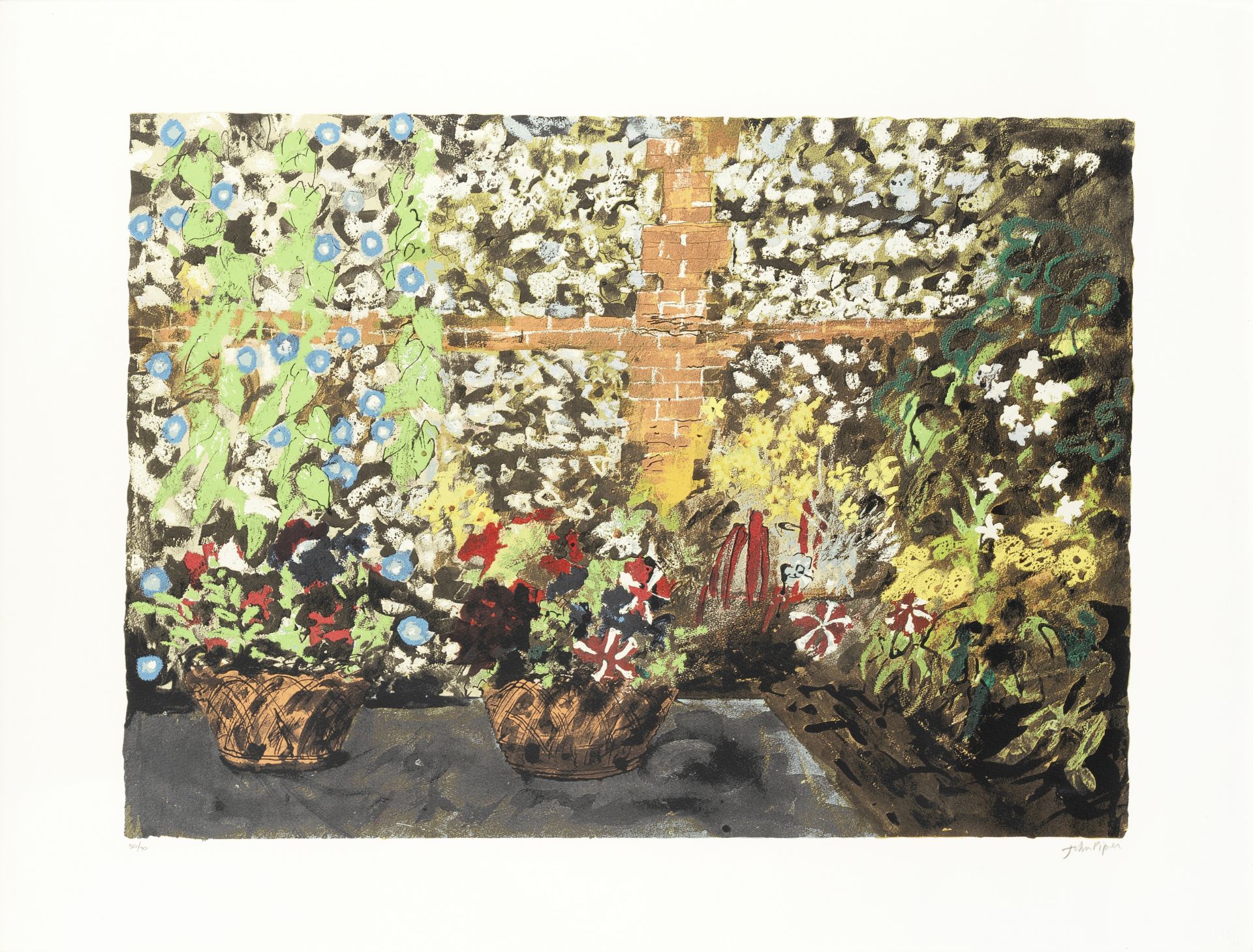 John Piper C.H. (British, 1903-1992) Terrace with Morning Glories Screenprint in colours, 1987, o...