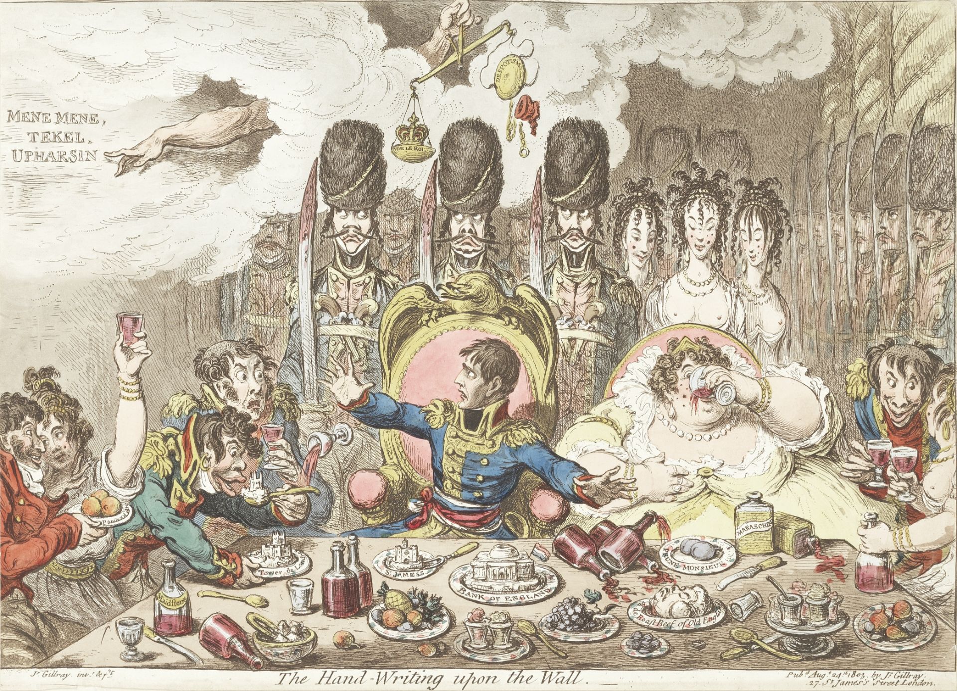 James Gillray (British, 1756-1815) The Hand-Writing upon the Wall; Gentle Emetic; Charming-well a...