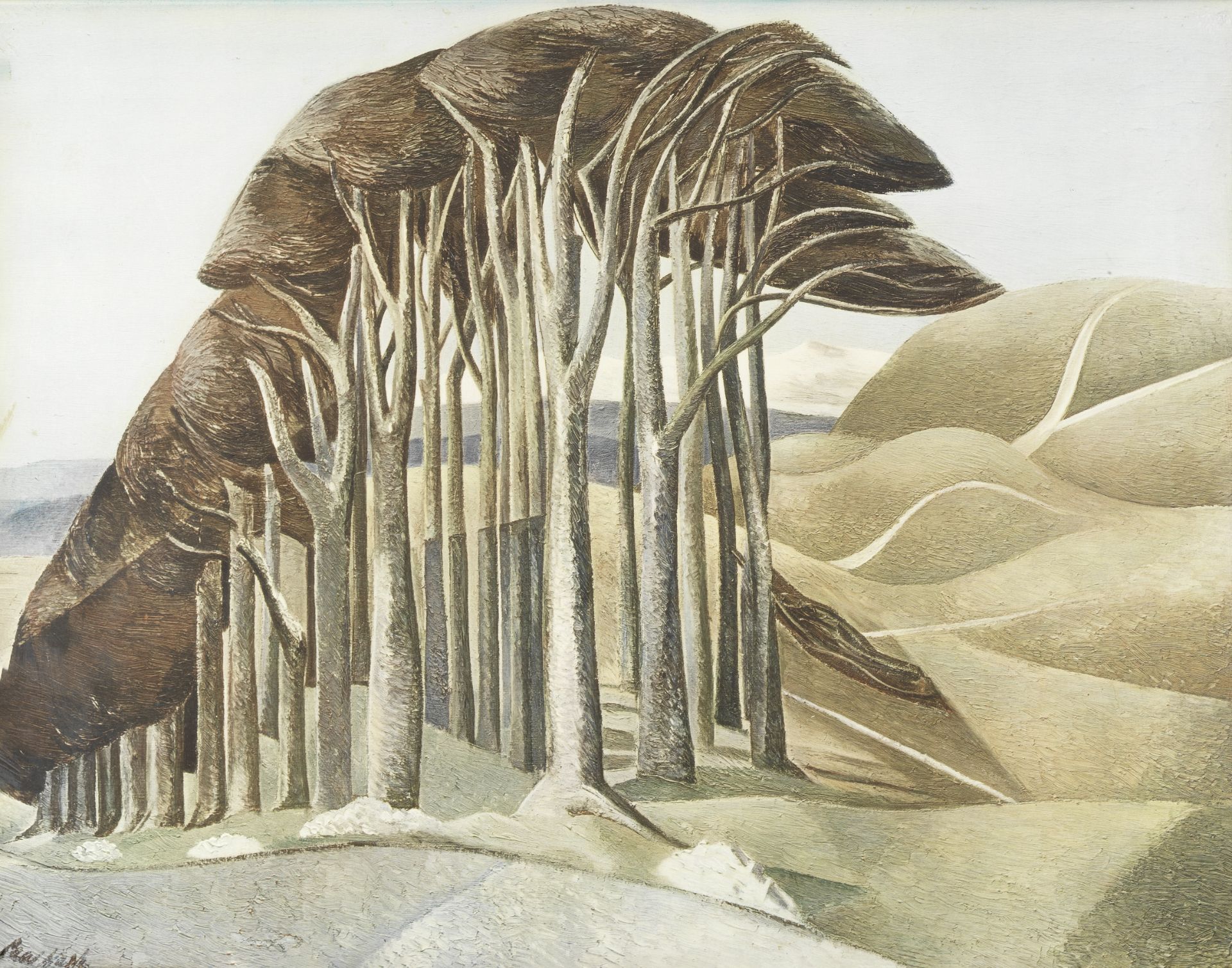 After Paul Nash (British, 1889-1946) Wood on the Downs Offset lithograph printed in colours, on w...