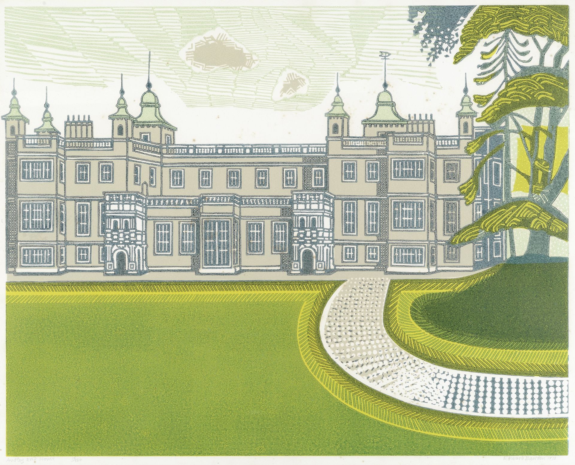 Edward Bawden R.A. (British, 1903-1989) Audley End House Linocut printed in colours, 1973, on wov...