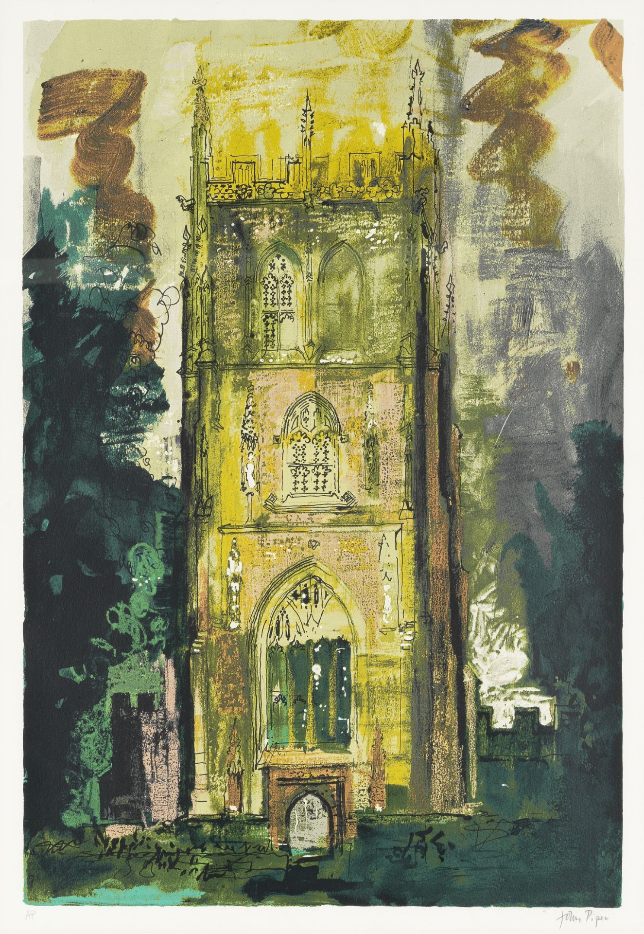 John Piper C.H. (British, 1903-1992) Isle Abbots Screenprint in colours, 1986, on wove, signed an...