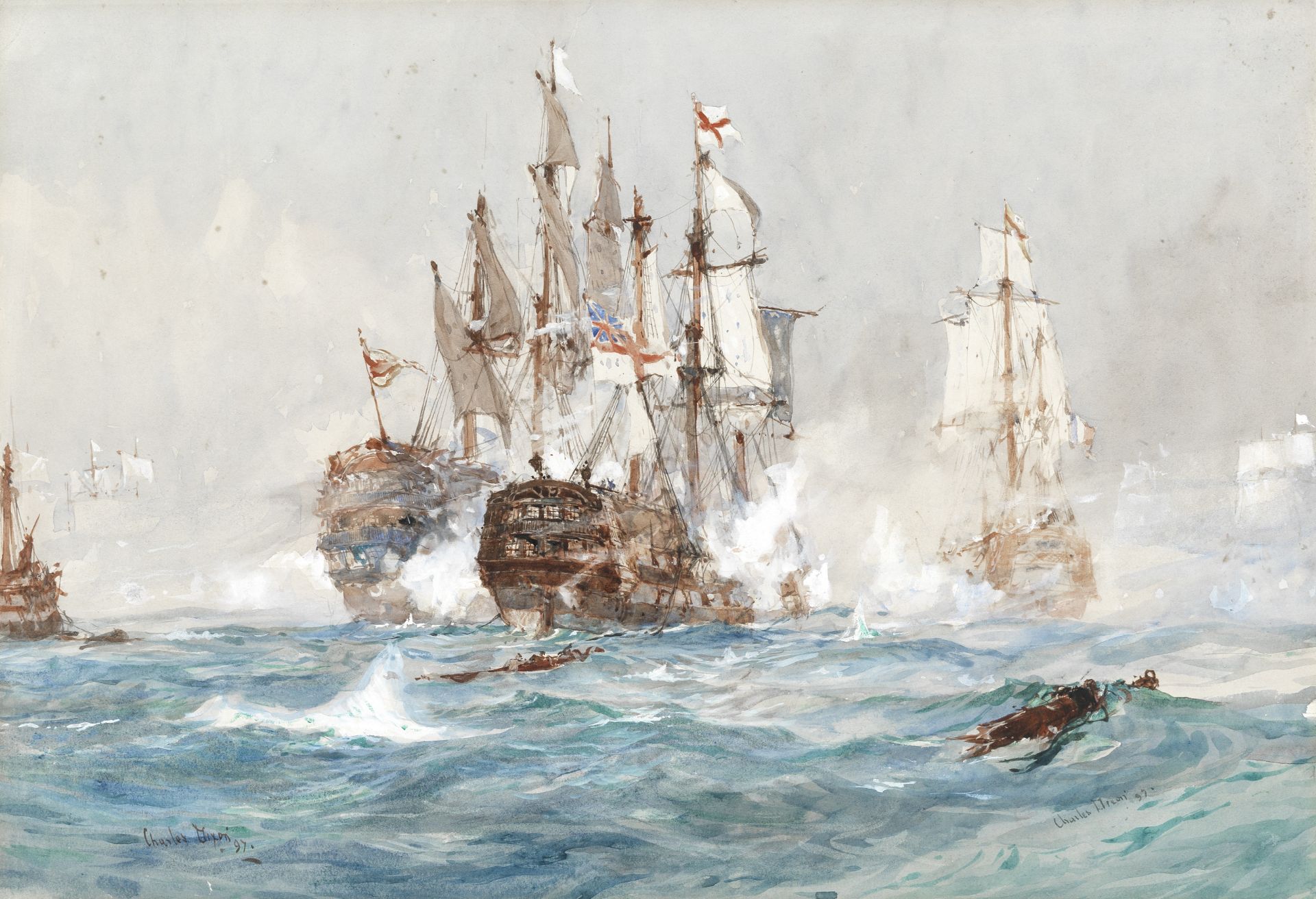 Charles Edward Dixon (British, 1872-1934) The Battle of Trafalgar, 21 October 1805, HMS Neptune e...