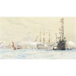 Charles Edward Dixon (British, 1872-1934) HMS Victory firing a salute off Portsmouth