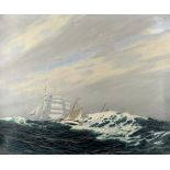 Charles Pears, RSMA (British, 1873-1958) A cutter in a heavy swell, a four-masted barque beyond