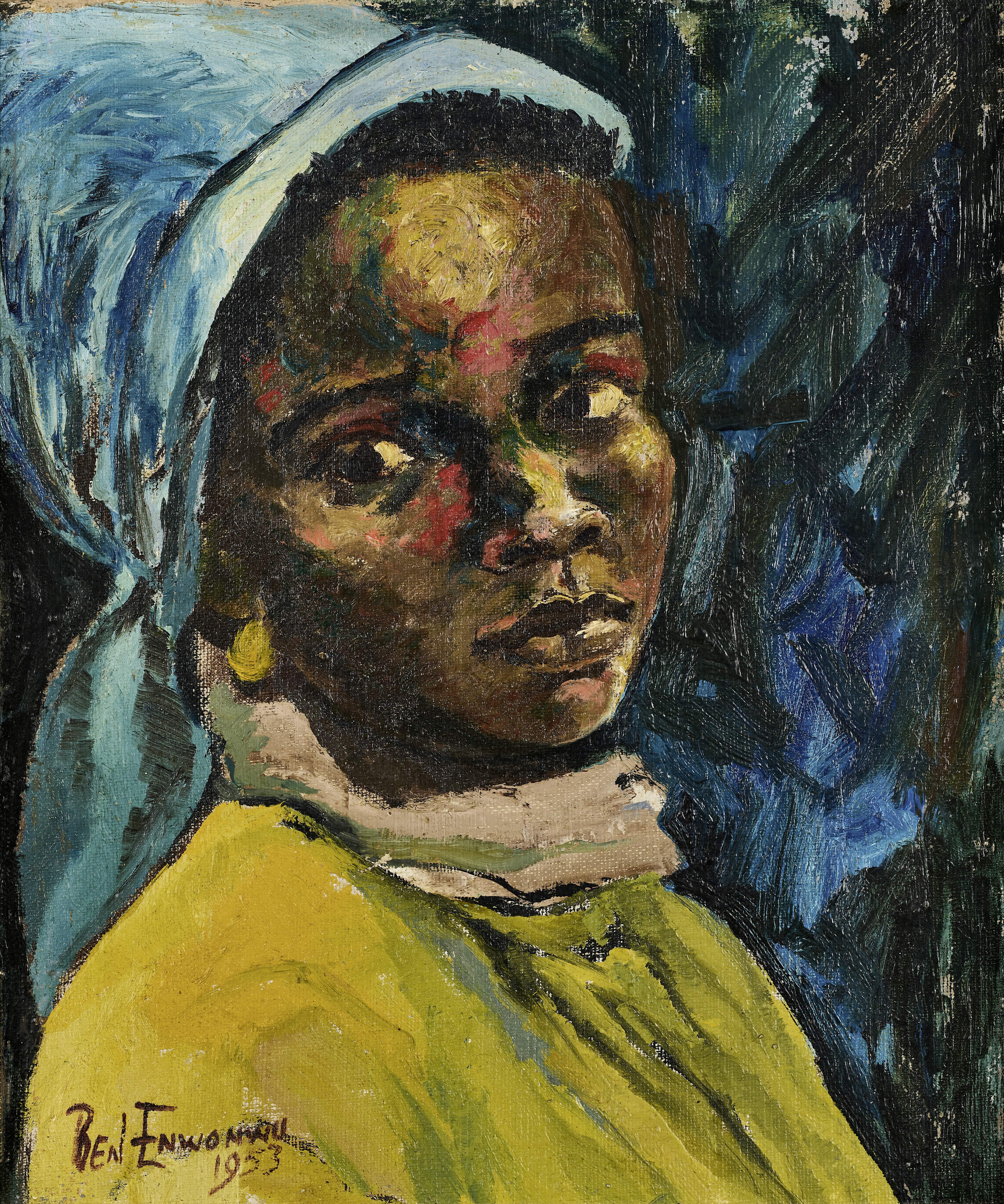 Benedict Chukwukadibia Enwonwu M.B.E (Nigerian, 1917-1994) The Blue Headscarf