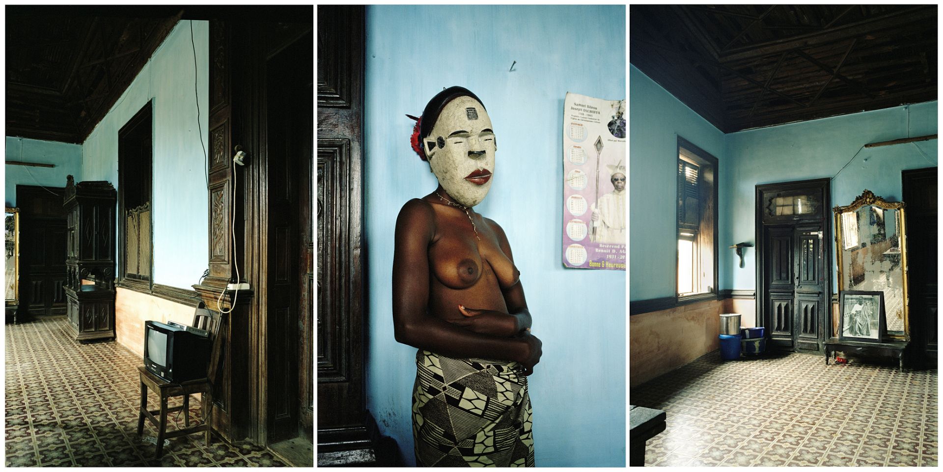 Leonce Raphael Agbodjelou (Benin, born 1965) Untitled triptych ('Demoiselles de Porto-Novo' serie...