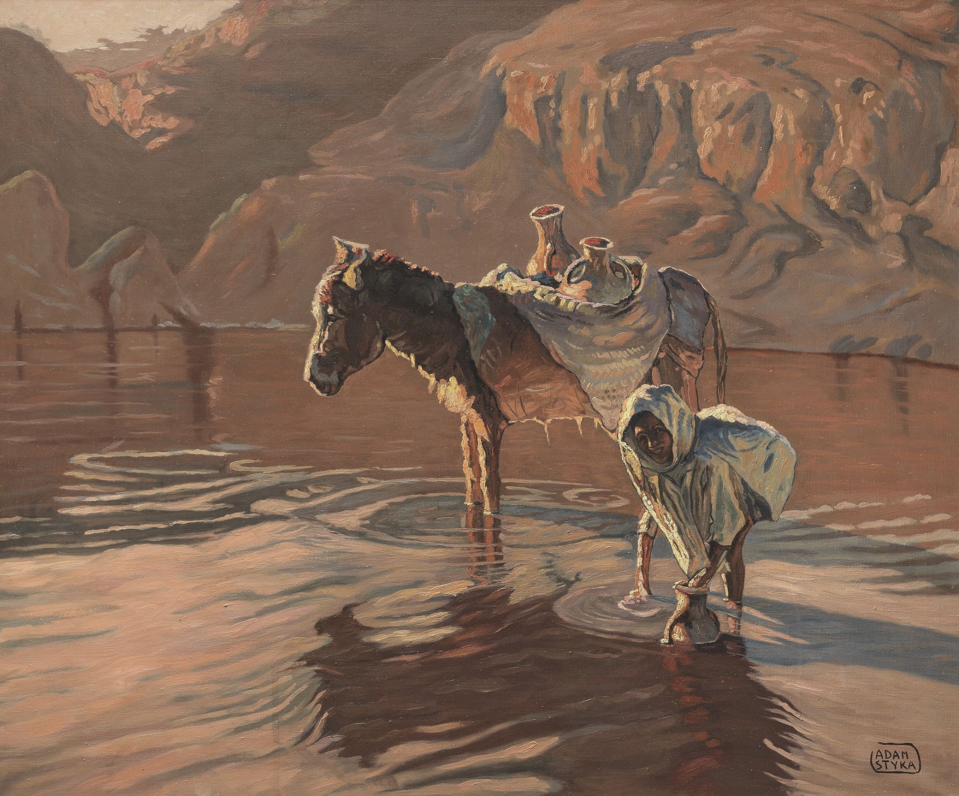 Adam Styka (Polish, 1890-1959) Fetching water