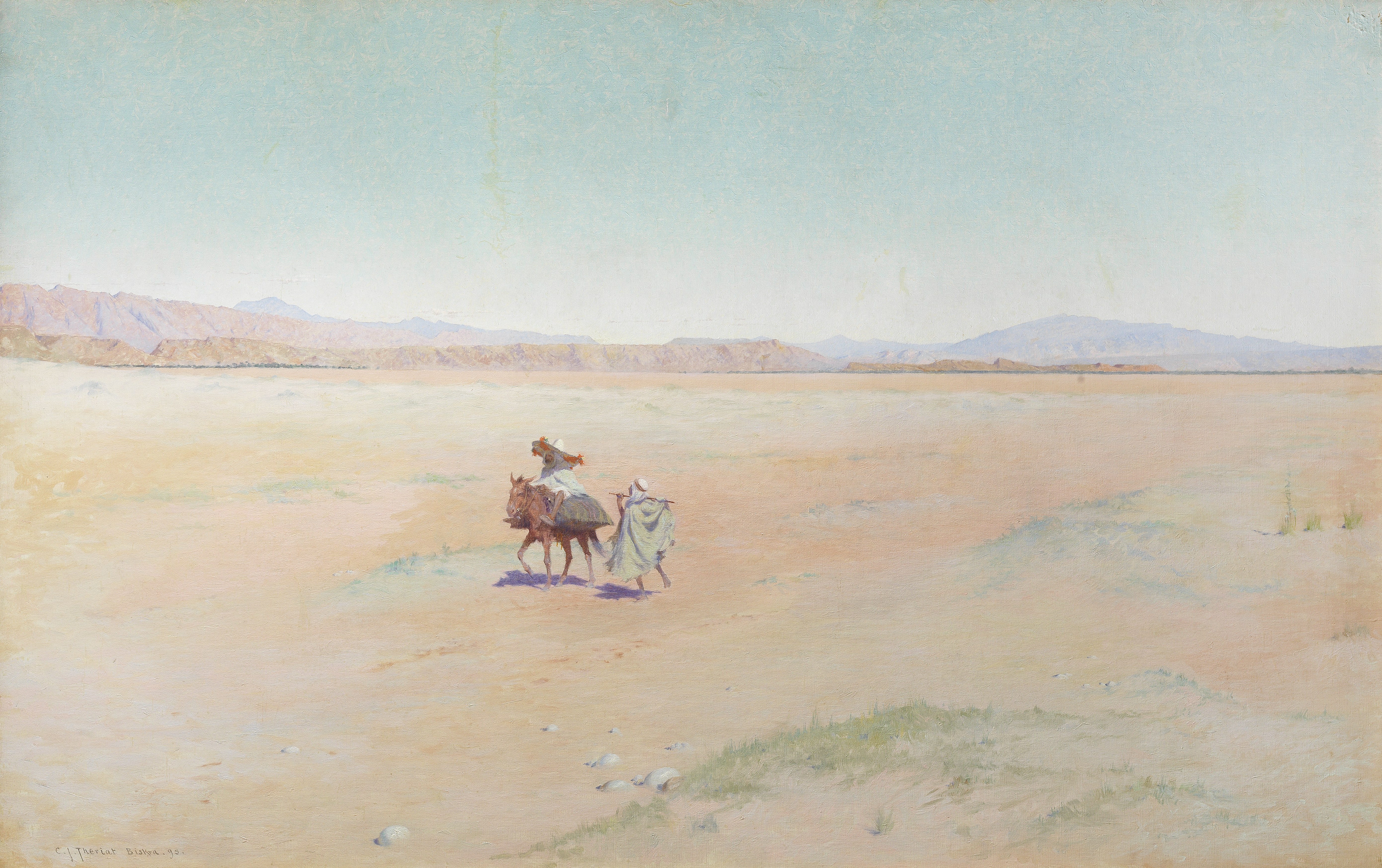 Charles James Theriat (American, 1860-1937) Travellers in the desert, Biskra