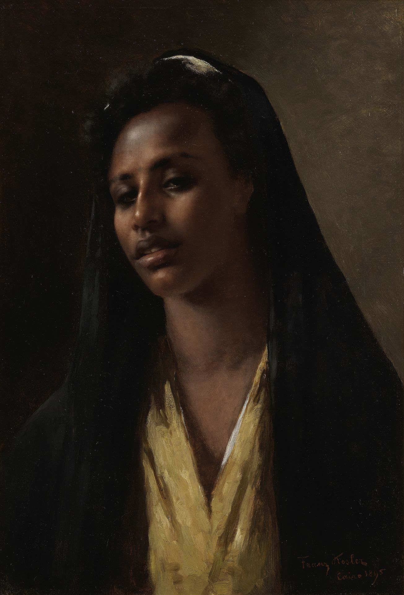 Franz Xavier Kosler (Austrian, 1864-1905) Portrait of a lady wearing a black headscarf