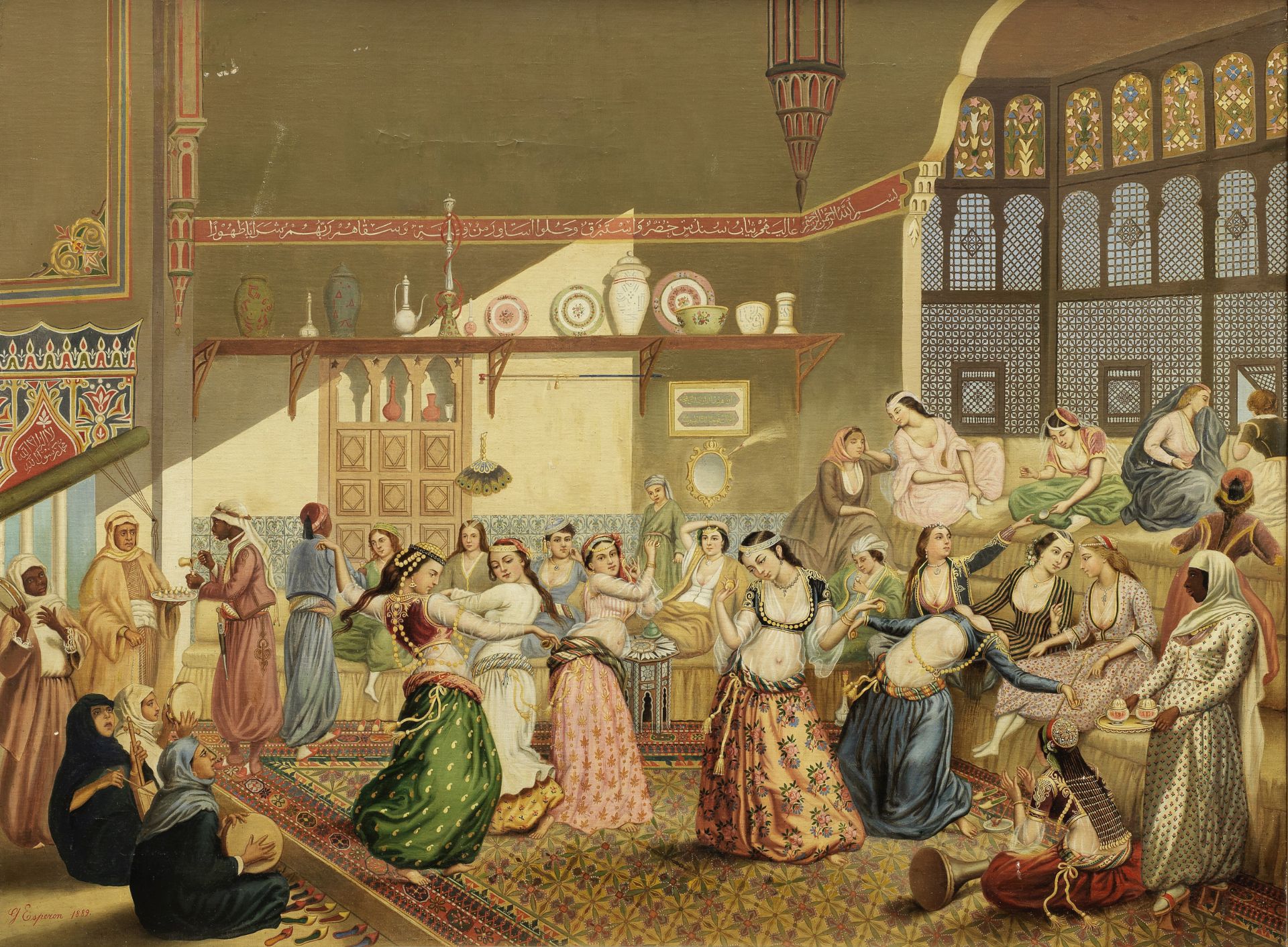 G. Esperon (19th Century) Dancing figures in an interior