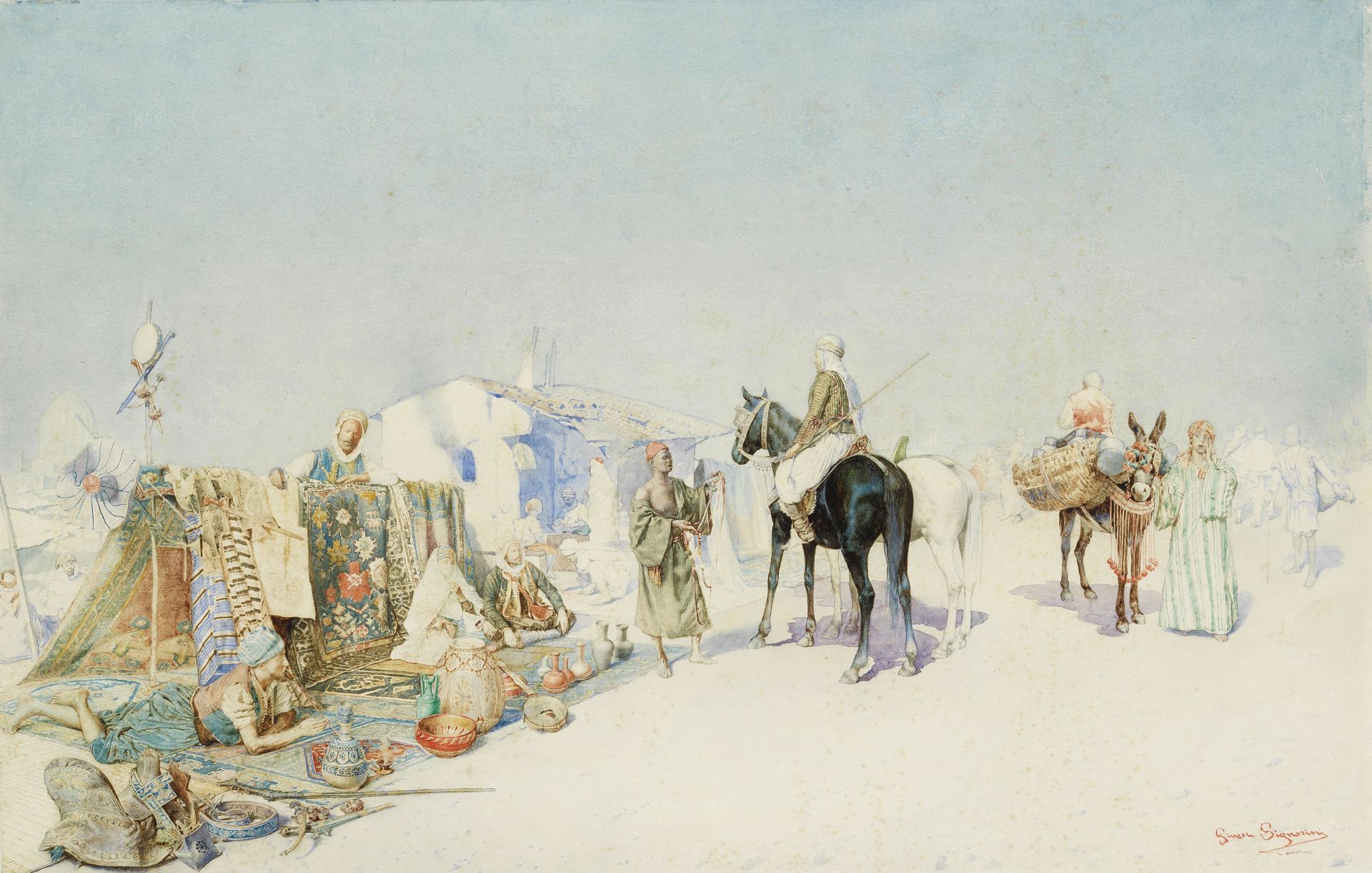 Giuseppe Signorini (Italian, 1857-1932) A desert bazaar unframed