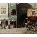 Alberto Pasini (Italian, 1826-1899) Marketplace at the Entrance to a Bazaar, Constantinople