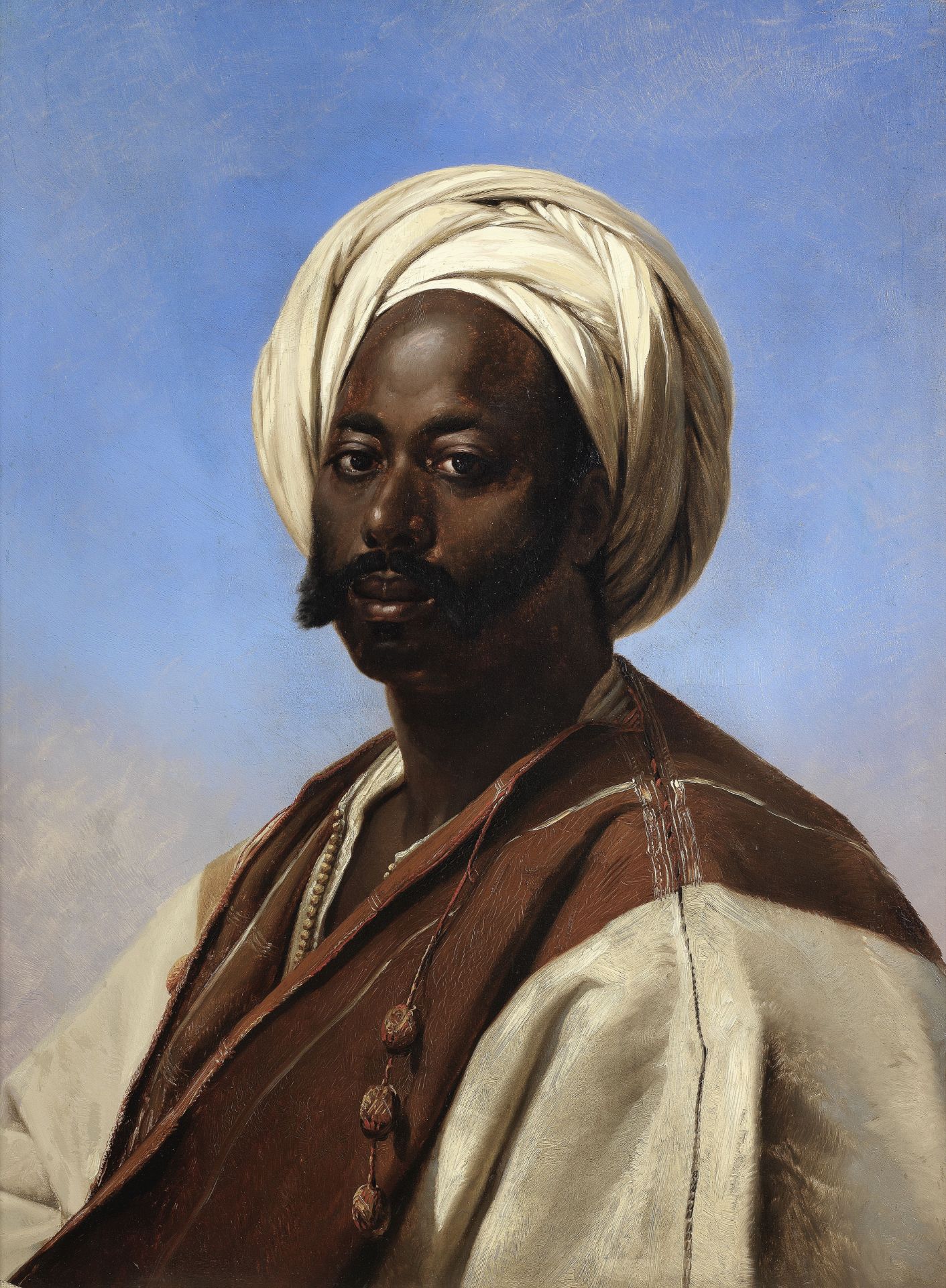 Eug&#232;ne Verboeckhoven (Belgian, 1799-1881) Portrait of a man in a white turban