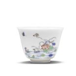 A VERY RARE FAMILLE VERTE 'LOTUS' MONTH CUP Kangxi six-character mark and of the period