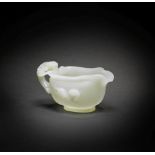 A FINE AND RARE WHITE JADE 'DRAGON AND YOUNG' POURING VESSEL, YI Qianlong