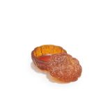 A VERY RARE CARVED AMBER MELON-SHAPED 'DRAGON' BOX AND COVER 18th century (3)