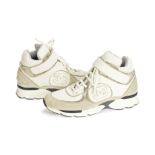 A PAIR OF BEIGE, GOLD AND WHITE CC HIGH-TOP TRAINERS Chanel, 2007 (includes two dust bags)