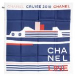 A NAVY, PINK AND RED STRIPE CRUISE LINER SILK SCARF Chanel, Cruise 2019