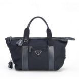 A NAVY NYLON MINI SHOPPER TOTE Prada, 2006 (includes authenticity card, padlock, key, cloche and ...