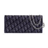 A NAVY BLUE SATIN AND CRYSTAL LADY DIOR CLUTCH Christian Dior (includes authenticity card, should...