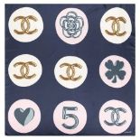 A BLUE AND PINK CC EMBLEM SILK SCARF Chanel