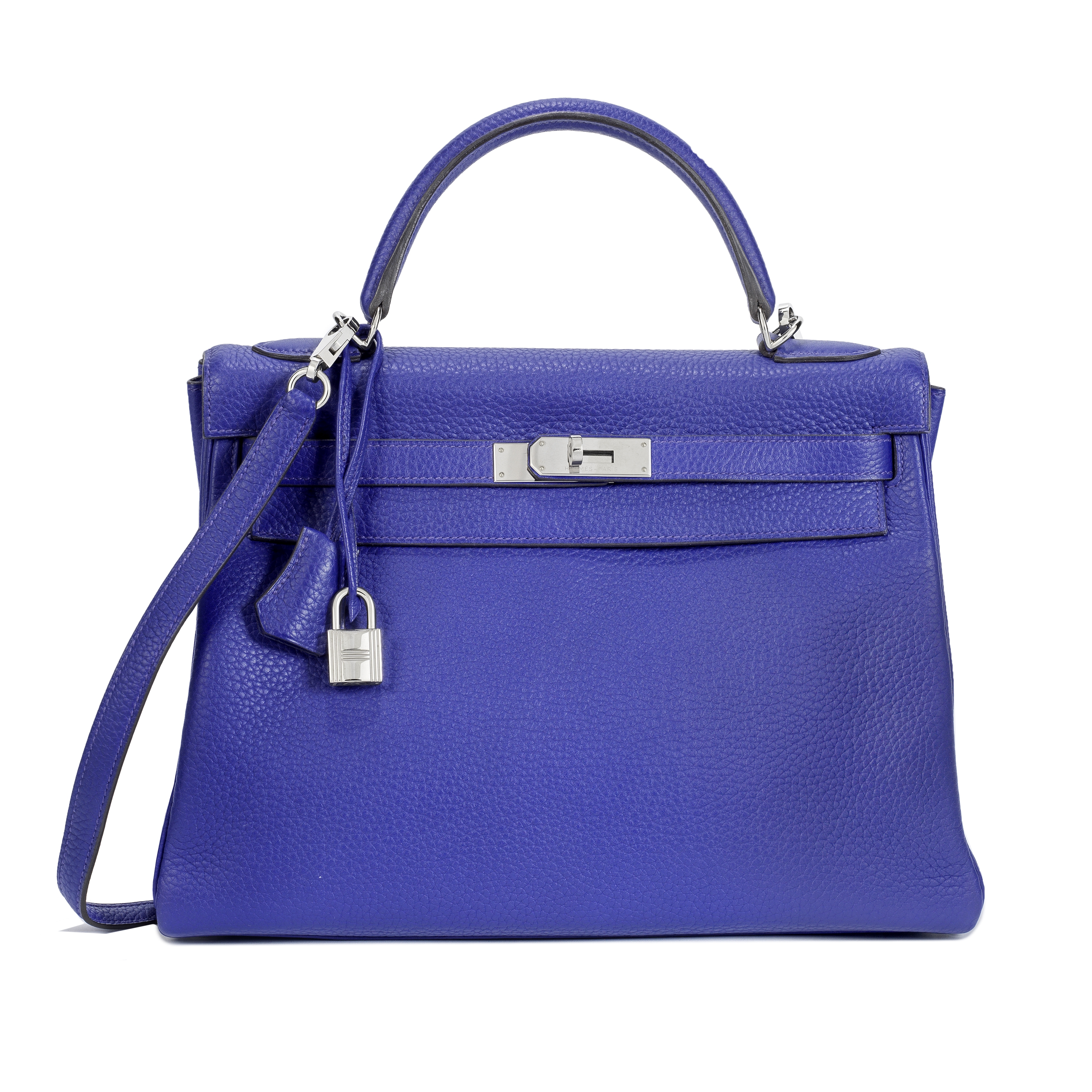 A BLEU ELECTRIQUE CL&#201;MENCE LEATHER RETOURN&#201; KELLY 32 Herm&#232;s, 2014 (includes padloc...