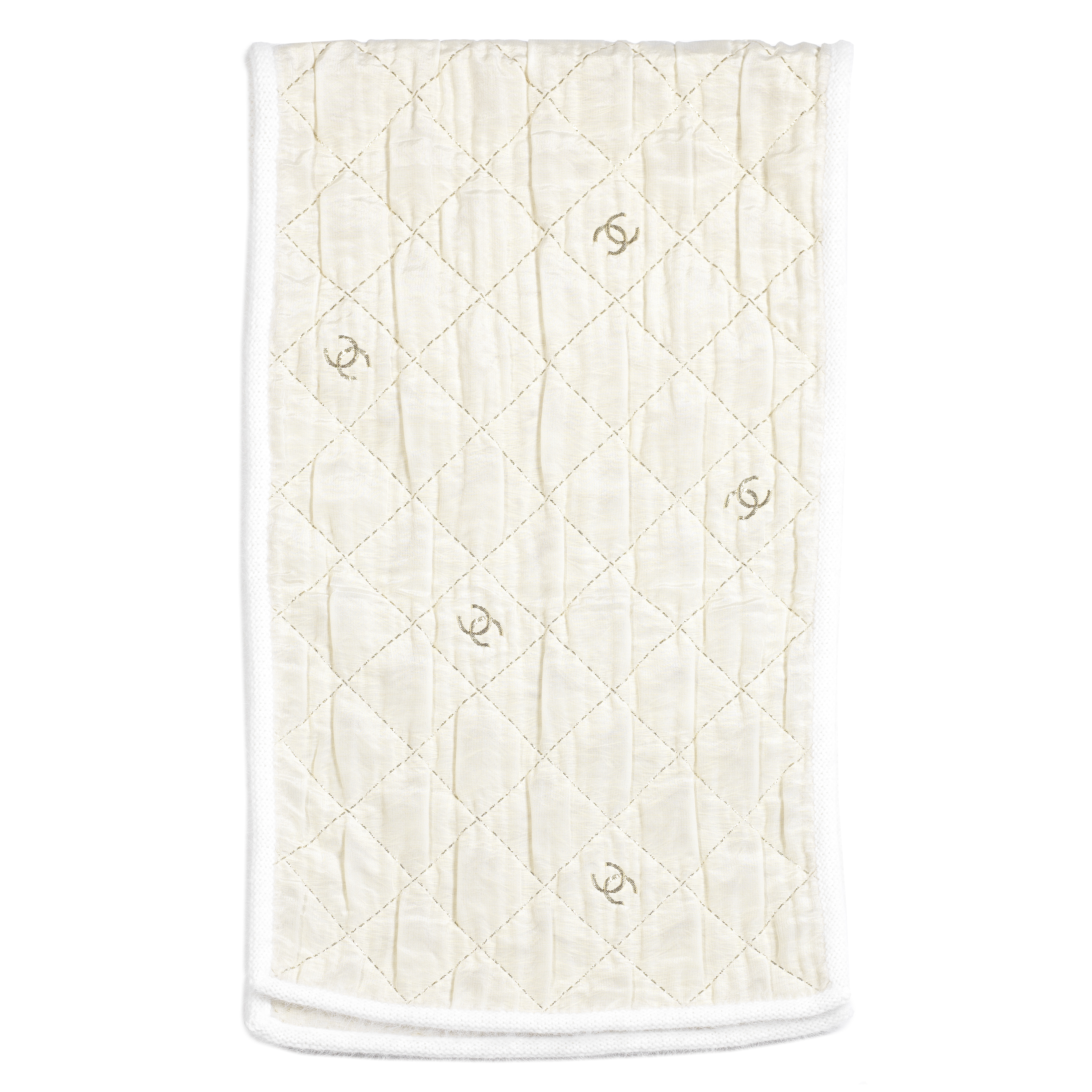 A CREAM AND GOLD ANGORA TRIM SCARF Chanel