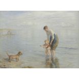 Hugh Cameron, RSA RSW ROI (British, 1835-1918) Mother, child and dog in the shallows