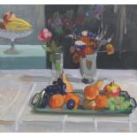 John Cunningham RGI DLitt (British, 1926-1998) Tray of fruit 55.9 x 60.9 cm. (22 x 24 in.)