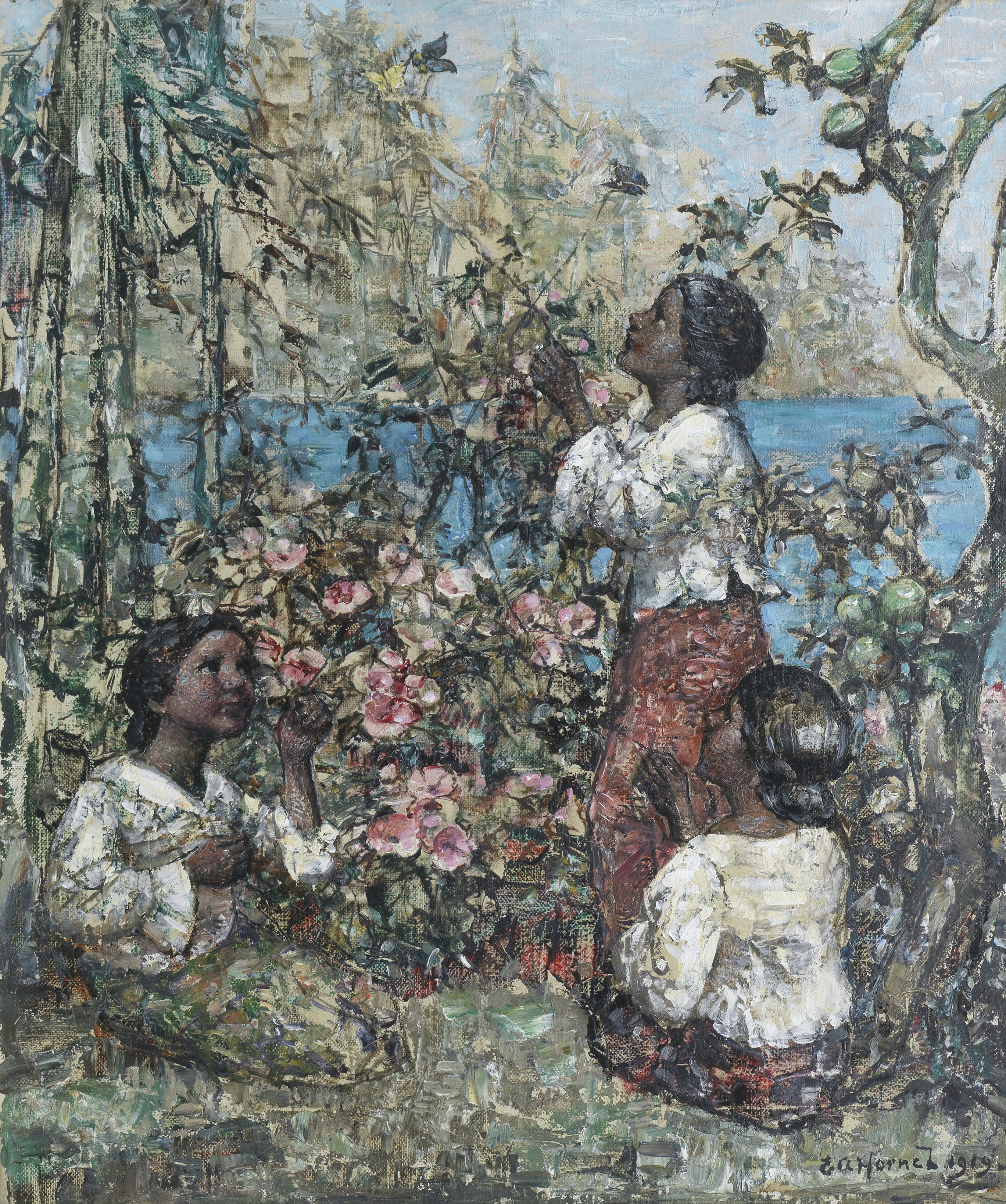 Edward Atkinson Hornel (British, 1864-1933) Burmese Girls 61 x 51 cm. (24 x 20 1/16 in.)