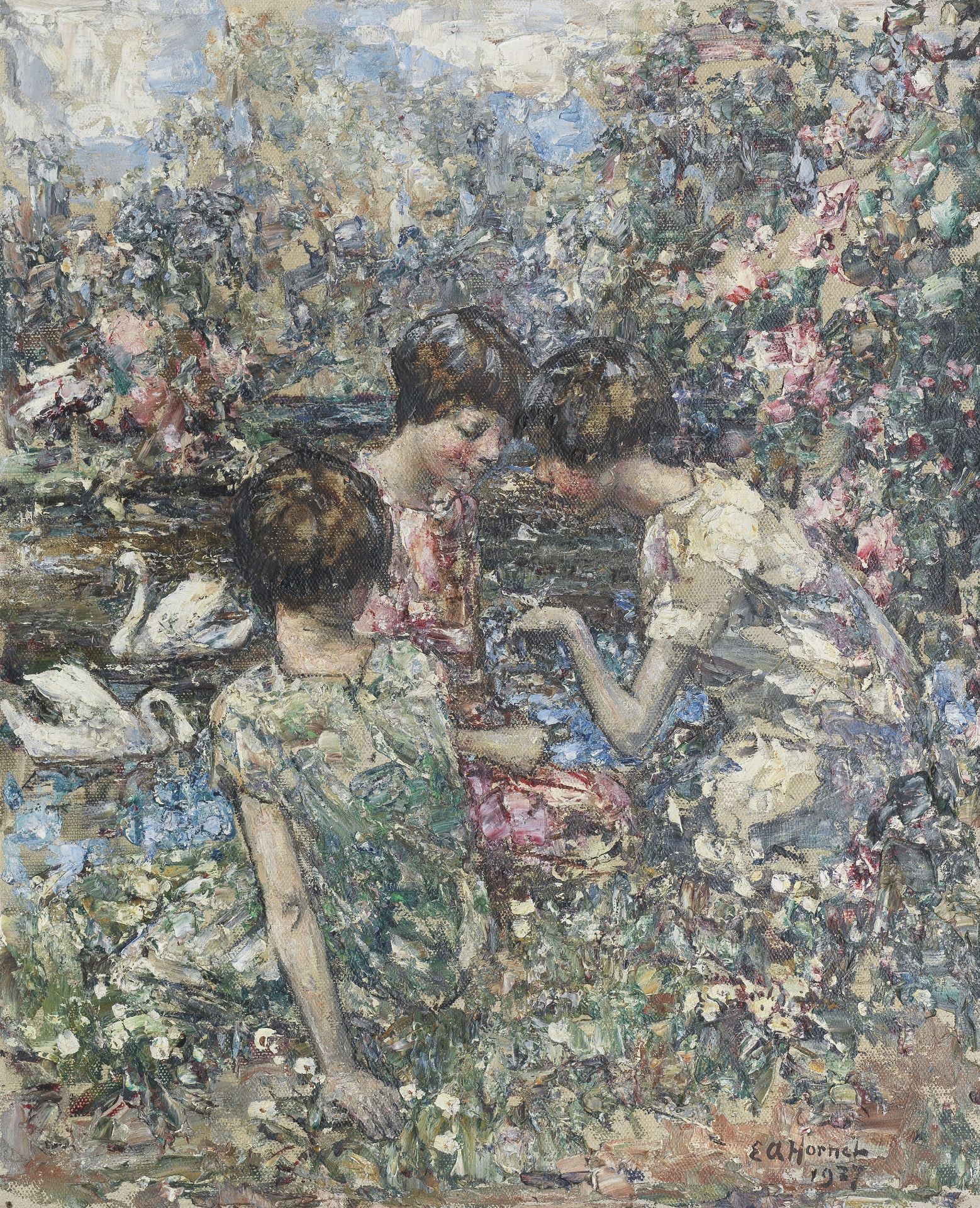 Edward Atkinson Hornel (British, 1864-1933) The Butterfly 61.5 x 51 cm. (24 3/16 x 20 1/16 in.)