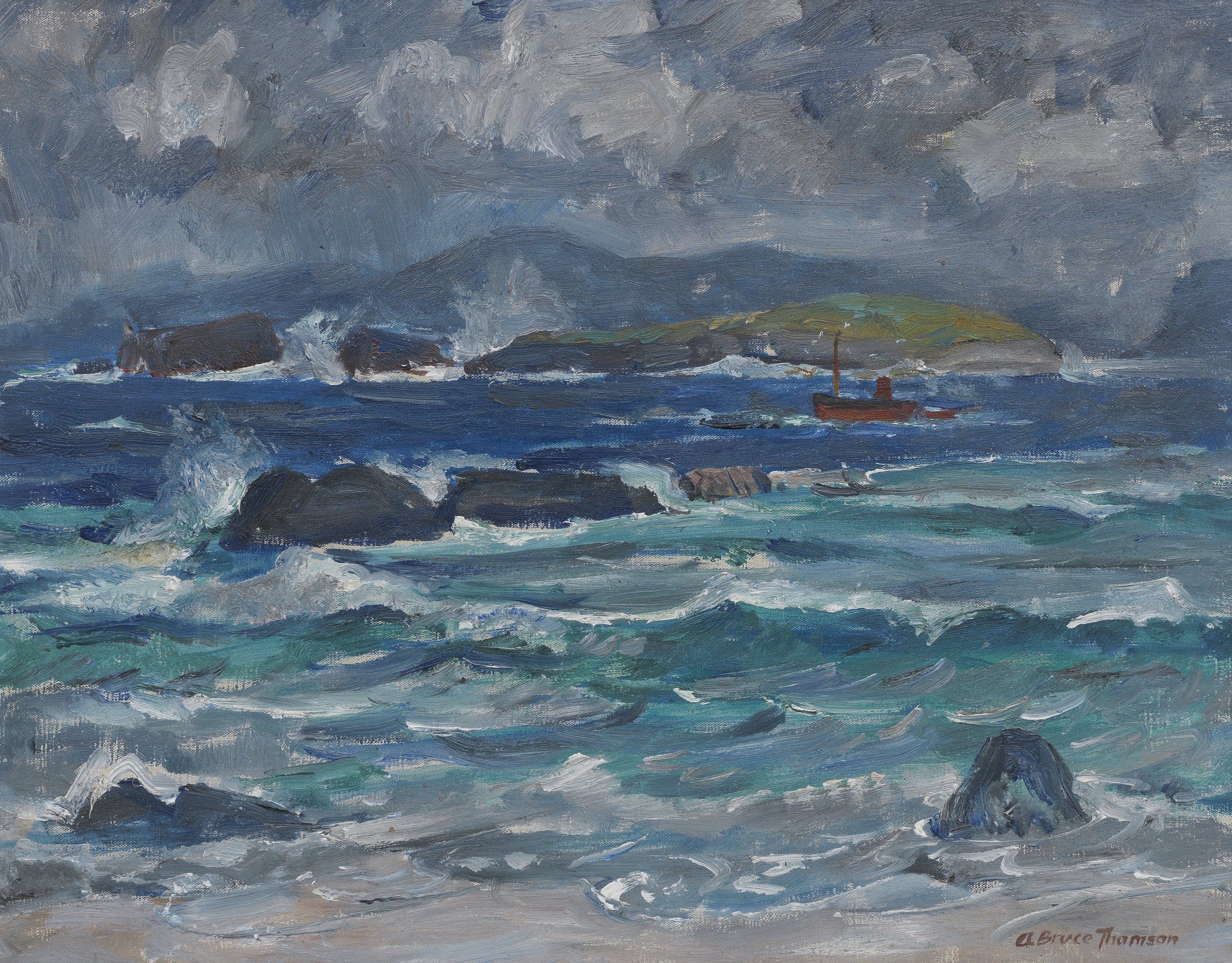 Adam Bruce Thomson OBE RSA PRSW HRSW (British, 1885-1976) Sound of Iona, The Puffer 41 x 50.7 cm....