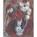 Anne Redpath OBE RSA ARA LLD ARWS ROI RBA (British, 1895-1965) Red and White Roses 66 x 56.8 cm. ...