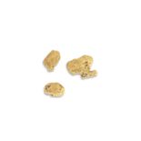 Three small Scottish gold nuggets and a collection of very small gold nuggets